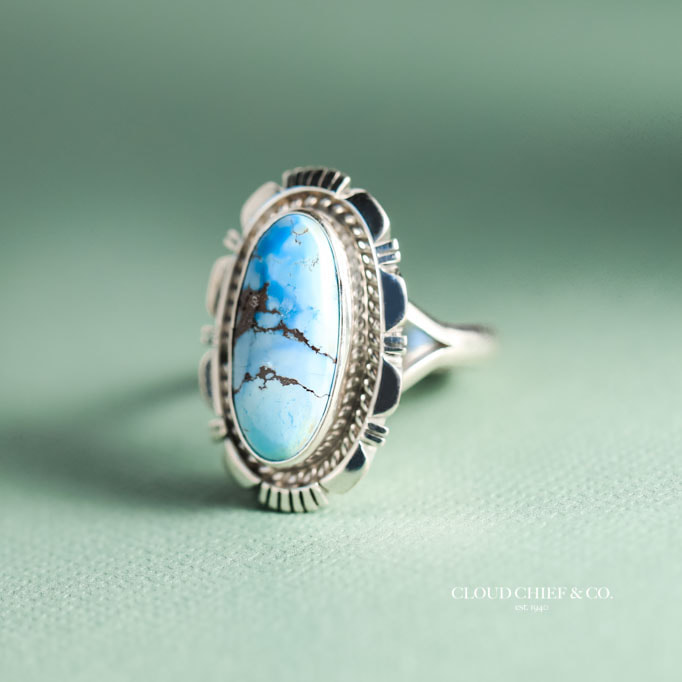 Hubei Turquoise Ring Statement Turquoise Ring Vertical Turquoise Ring Recycled Sterling Silver Turquoise Ring Size 7.25 Silversmith