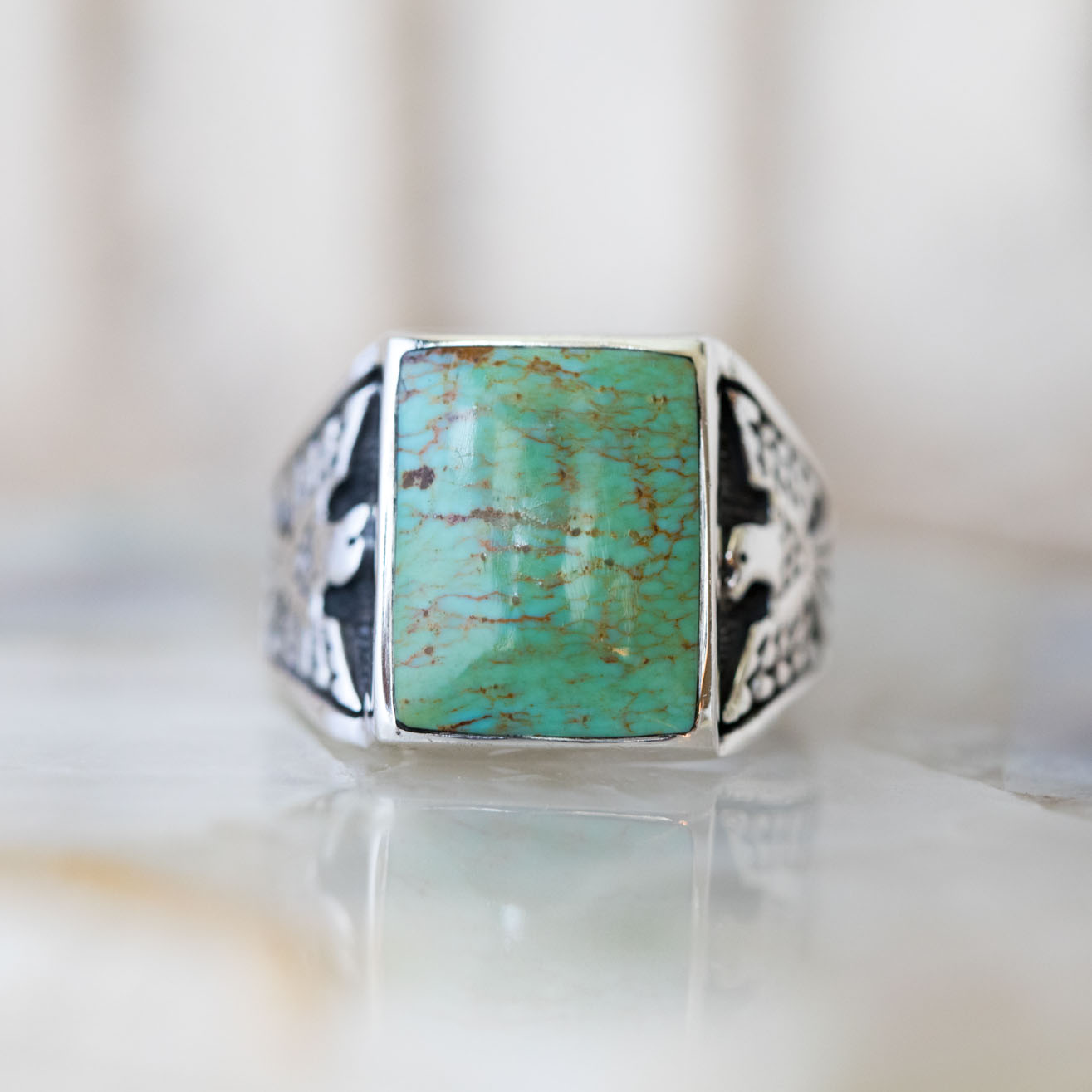 925 Sterling Silver ring Details about   Thunderbird Ring Size 13 Ring Kingman Turquoise 
